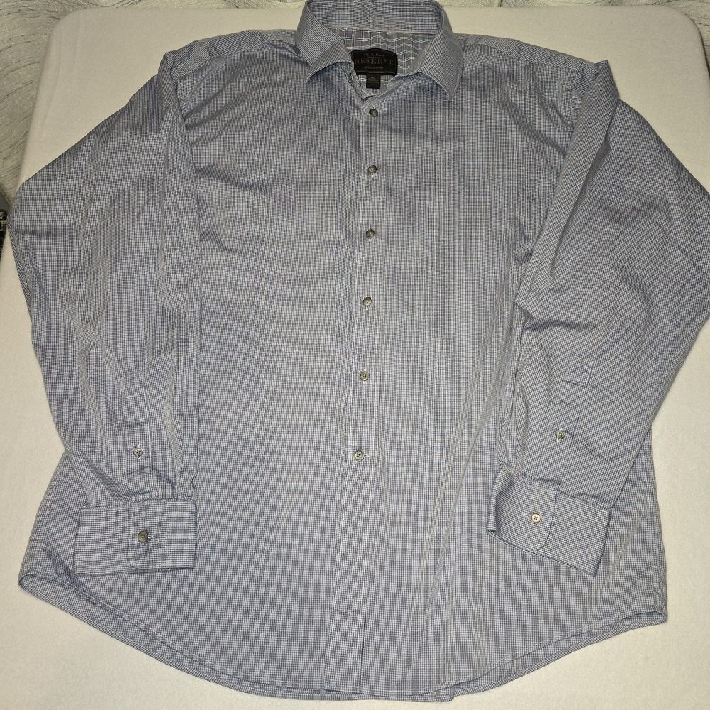 Jos A Bank Reserve Mens XL Dress Shirt‎ Blue Plaid Tailored Fit Long Sleeve